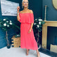 Fiadh Bardot Detail Occasion Dress Coral