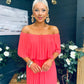 Fiadh Bardot Detail Occasion Dress Coral