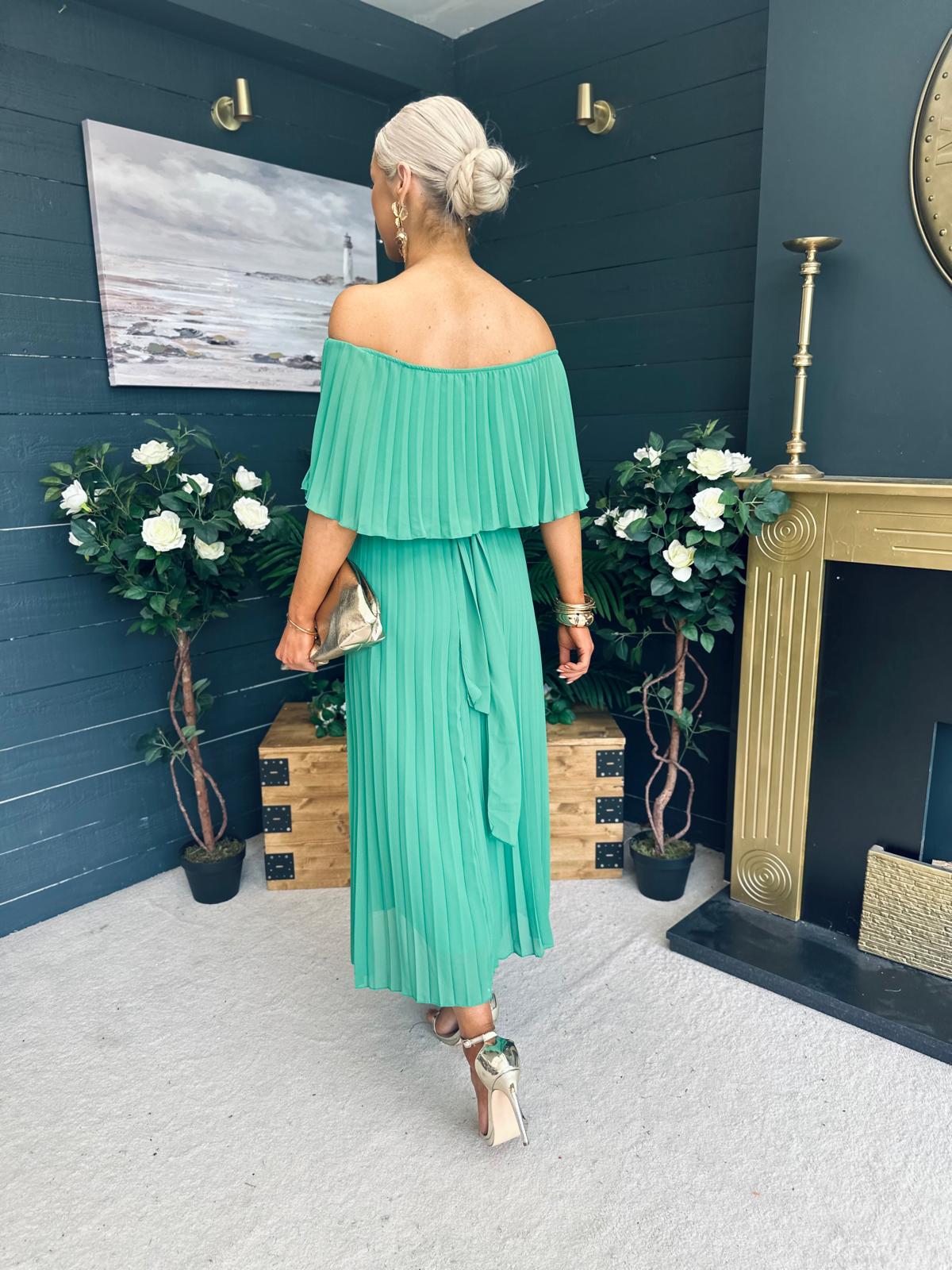 Fiadh Bardot Detail Occasion Dress Green