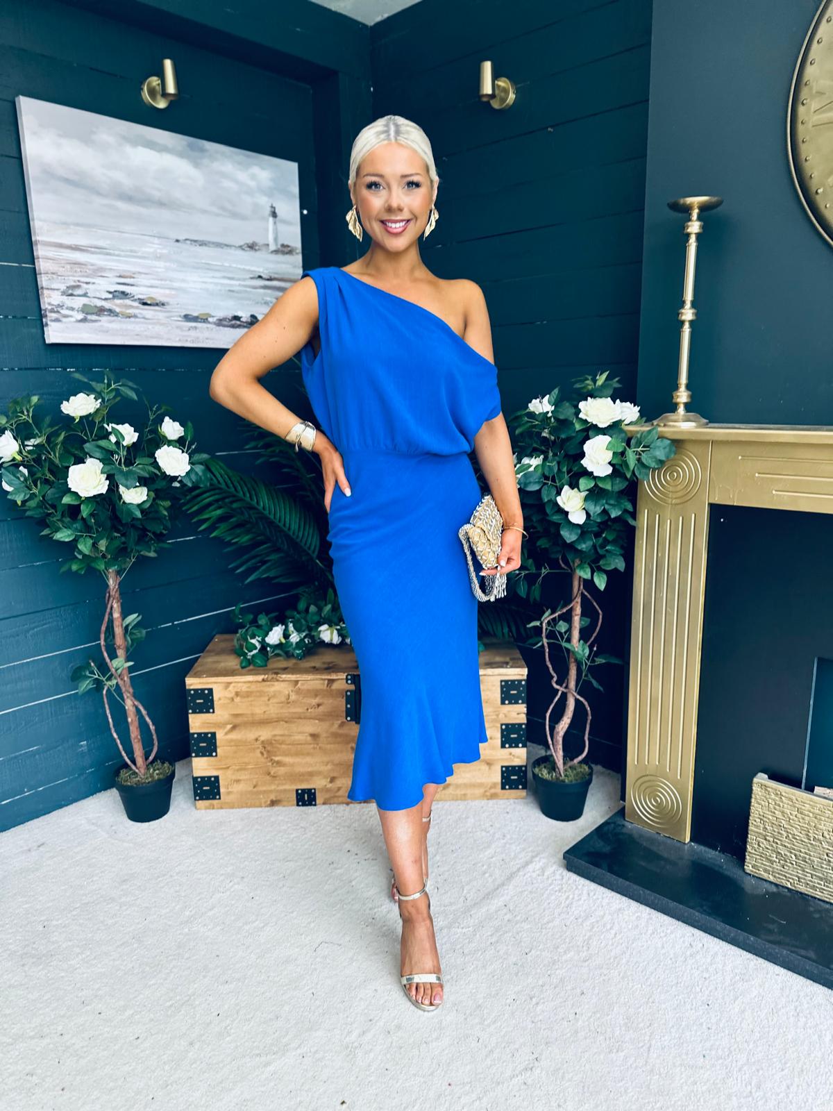 Ella One Shoulder Midi Dress Cobalt