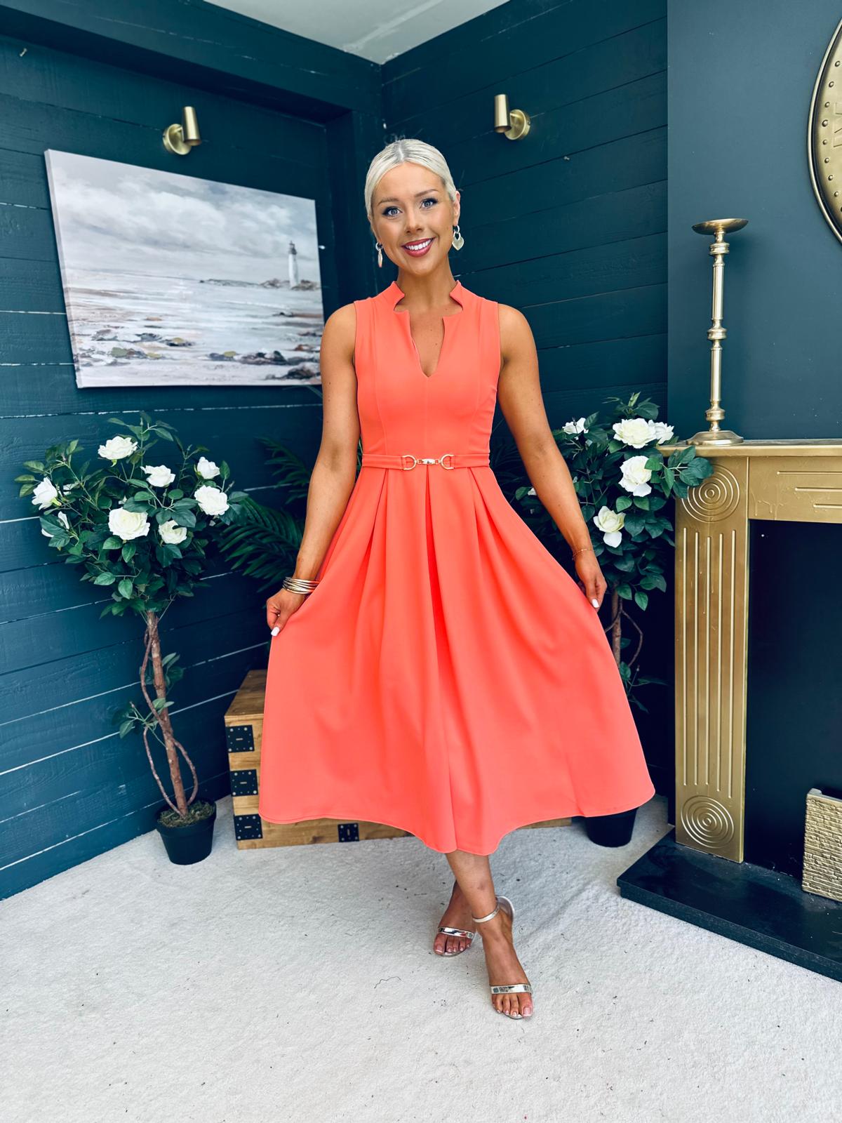 Ameya Sleeveless Detailed Midi Dress Coral