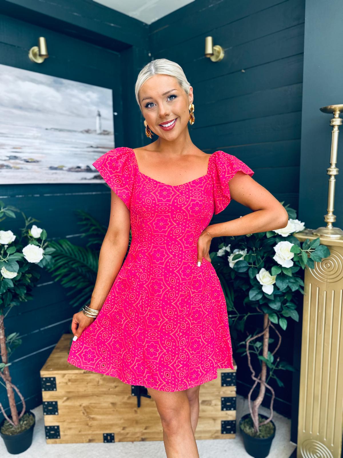 Alex Two Tone Broidery Mini Dress Pink