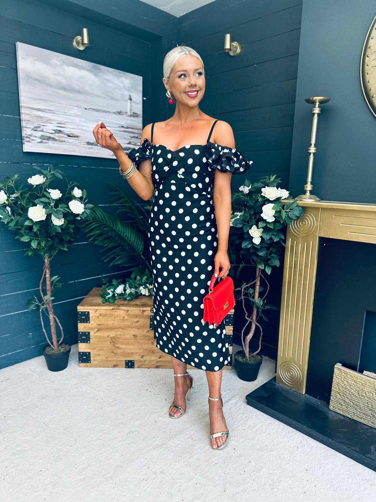 Janis Sweetheart Midi Dress Polka Black