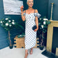 Janis Sweetheart Midi Dress Polka White