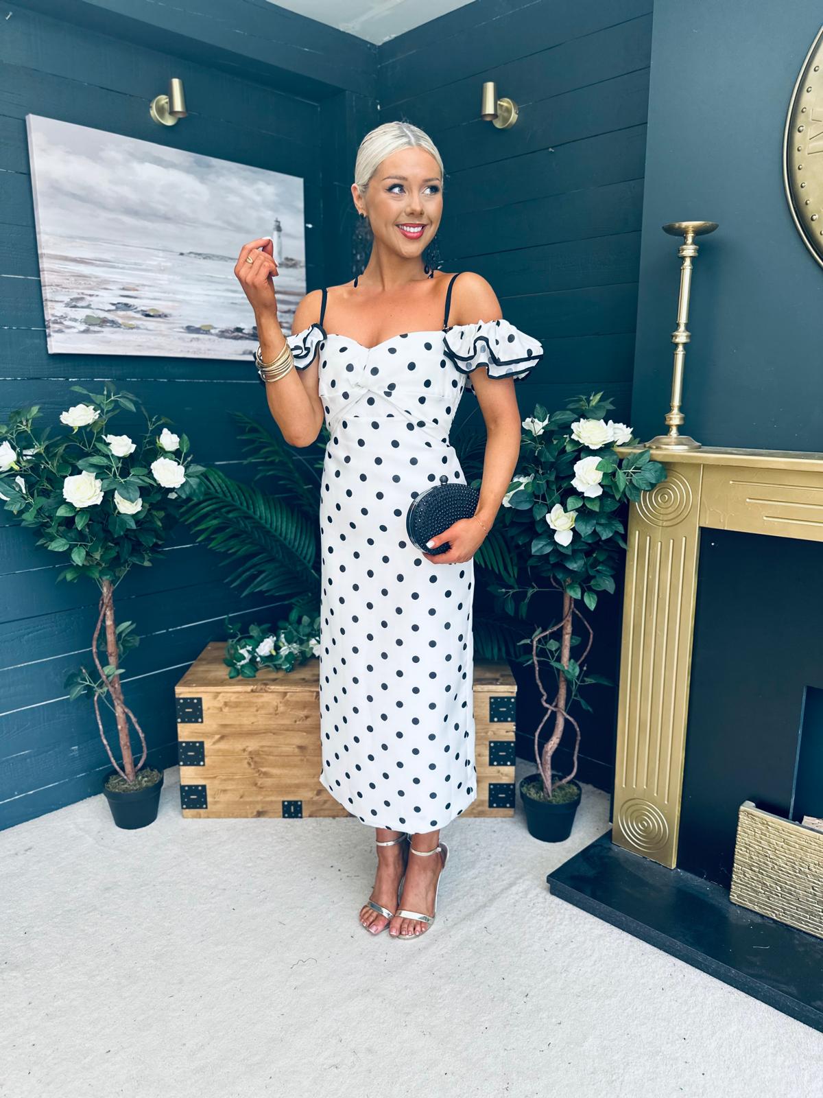 Janis Sweetheart Midi Dress Polka White
