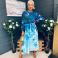 Teagan Round Neck Midi Dress Blue Floral