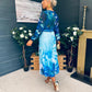 Teagan Round Neck Midi Dress Blue Floral