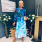 Teagan Round Neck Midi Dress Blue Floral