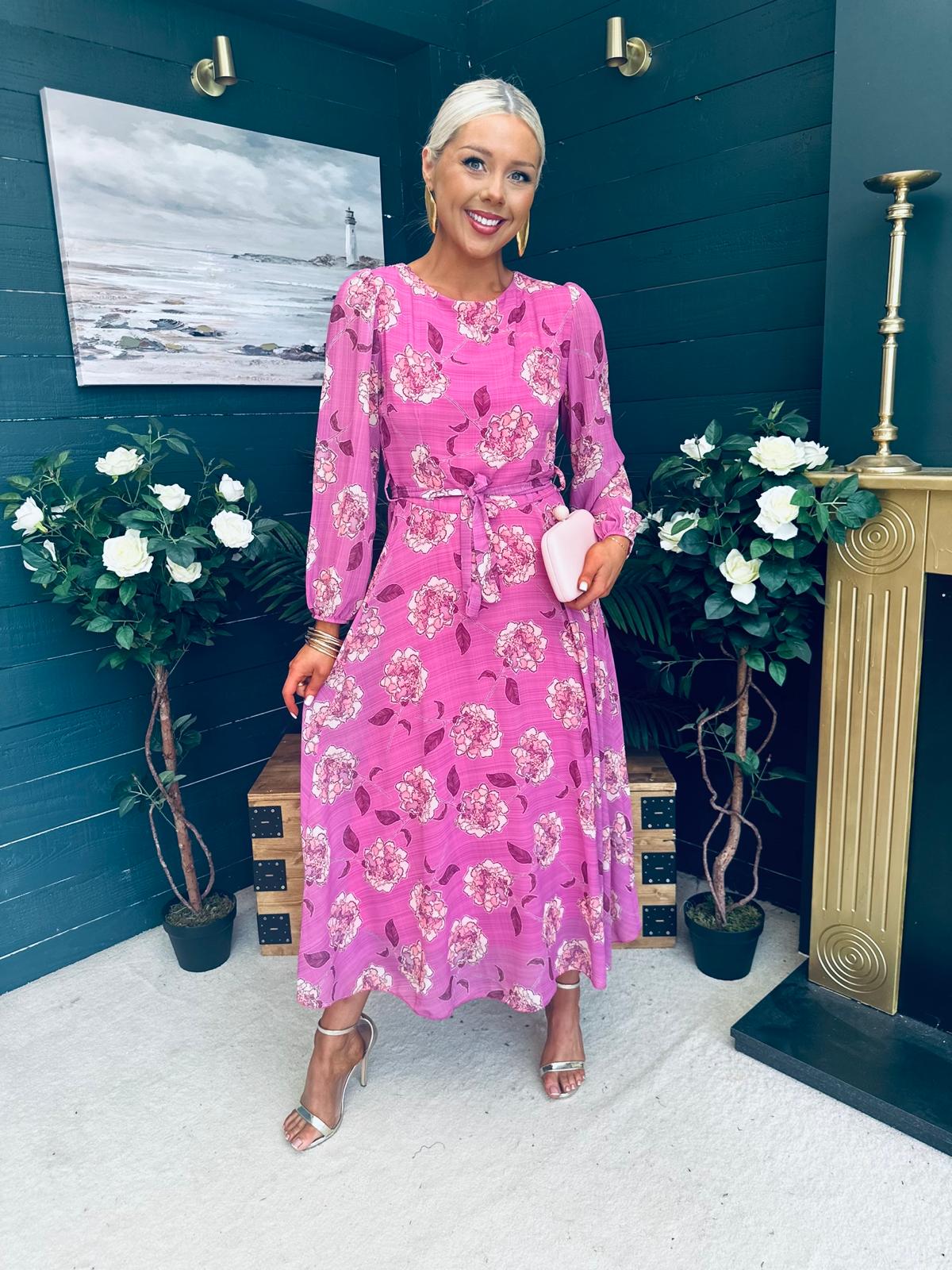Teagan Round Neck Midi Dress Purple