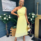 Robyn One Shoulder Midi Dress Yellow