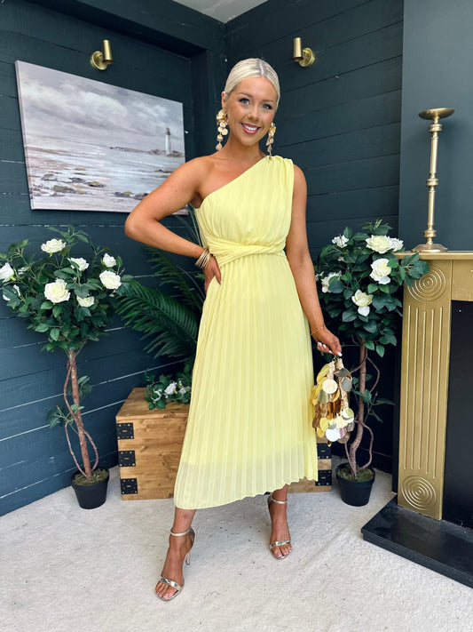 Robyn One Shoulder Midi Dress Yellow