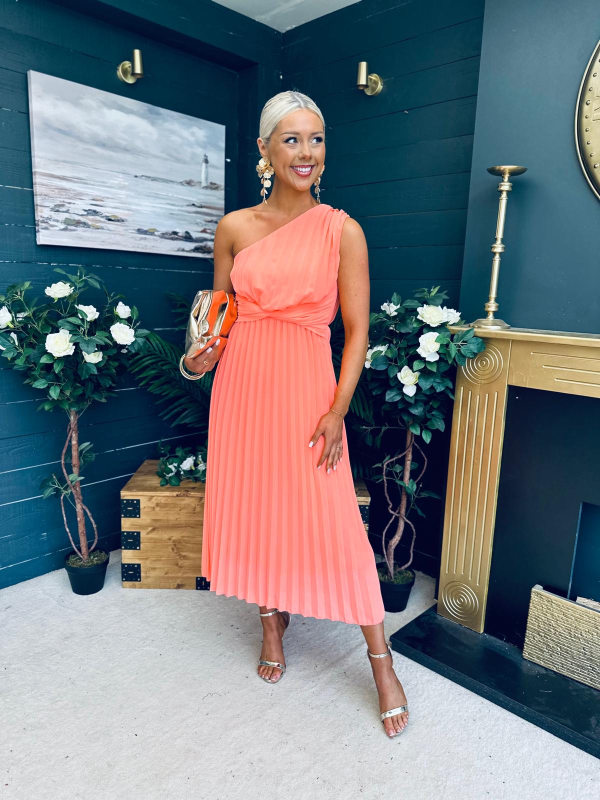 Robyn One Shoulder Midi Dress Peach