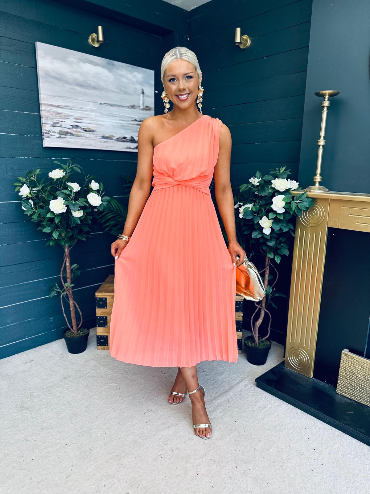 peach off the shoulder draped top midi dress Peach Pink Off Shoulder Midi Dress Gabi Swimwear