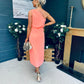 Robyn One Shoulder Midi Dress Peach