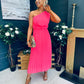 Robyn One Shoulder Midi Dress Neon Pink