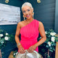 Robyn One Shoulder Midi Dress Neon Pink