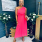 Robyn One Shoulder Midi Dress Neon Pink