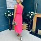 Robyn One Shoulder Midi Dress Neon Pink
