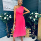Robyn One Shoulder Midi Dress Neon Pink