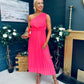 Robyn One Shoulder Midi Dress Neon Pink