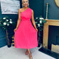 Robyn One Shoulder Midi Dress Neon Pink
