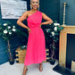 Robyn One Shoulder Midi Dress Neon Pink