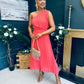 Robyn One Shoulder Midi Dress Coral