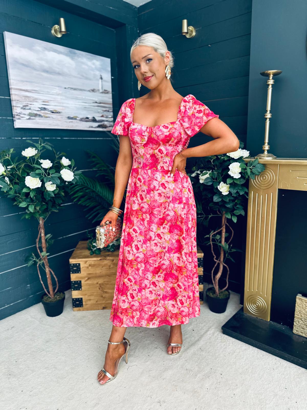 Katie Sweetheart Midi Dress Pink