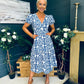 Maya Wrap Tiered Midi Dress Embroidery Print Blue