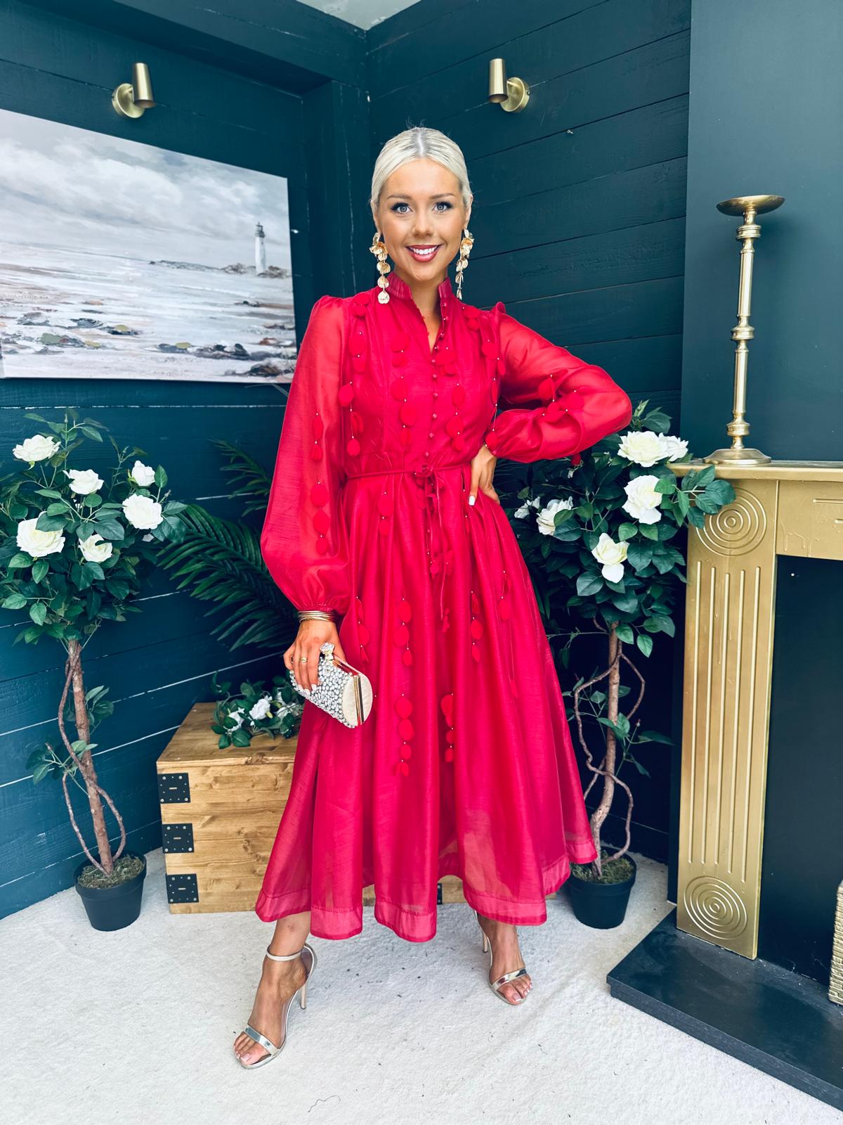 Nicola Embellished Occasion Dress Ruby