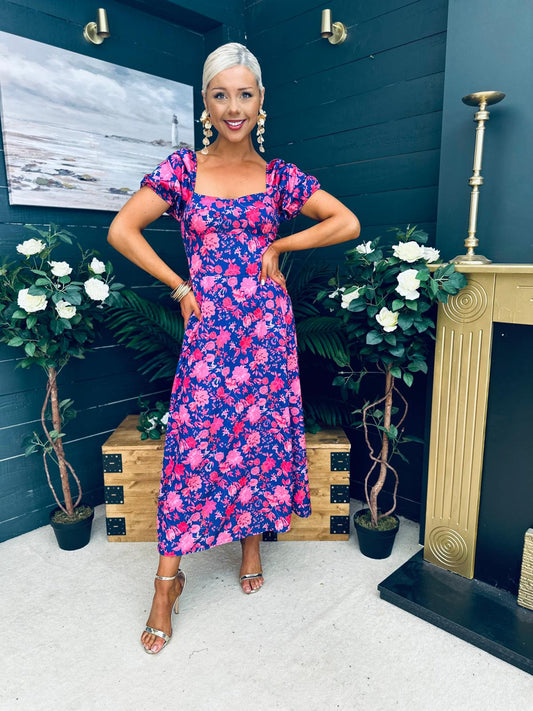 Katie Sweetheart Midi Dress Blue