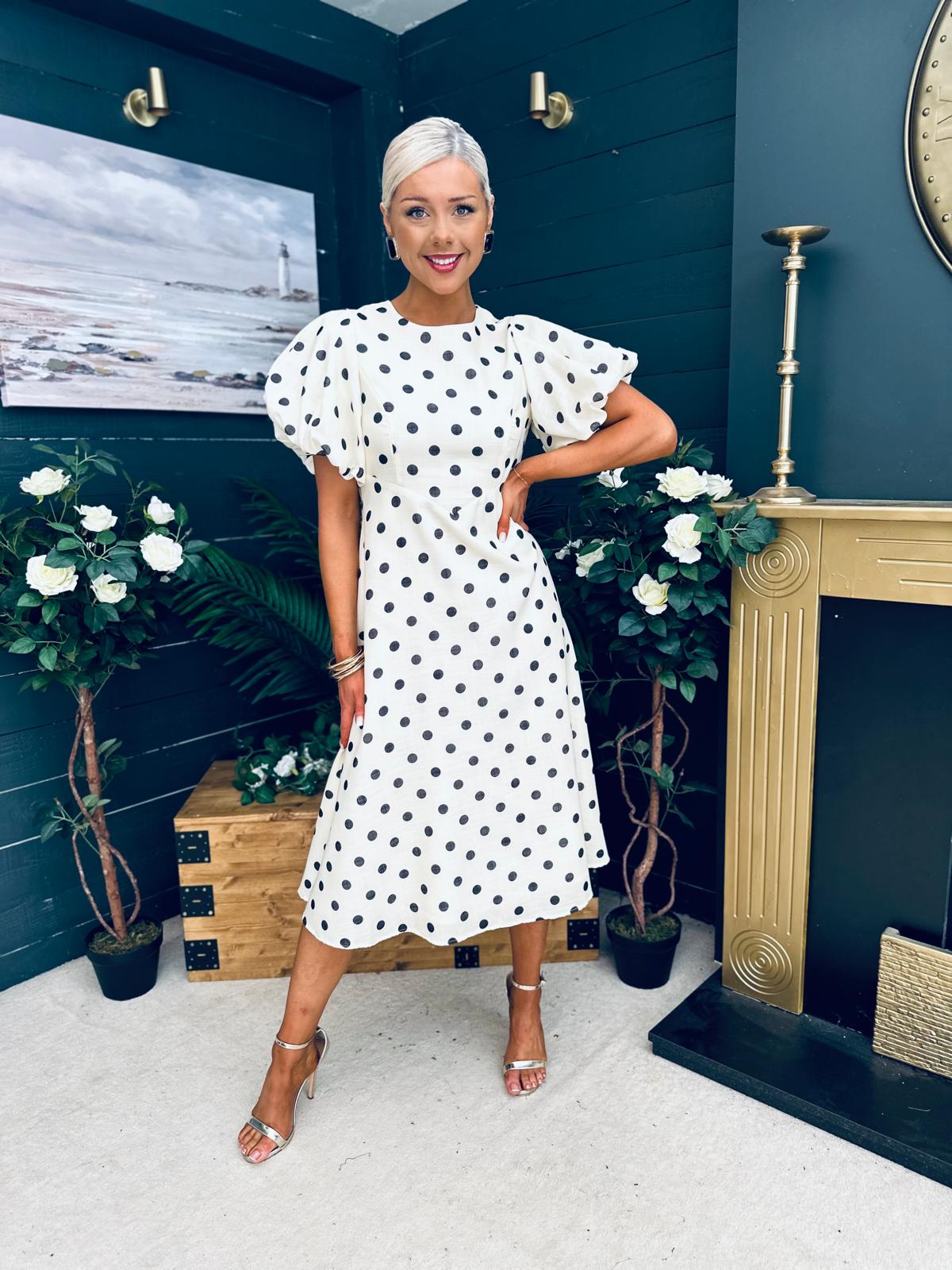 Millie Round Neck Puff Sleeve Midi Dress Yellow