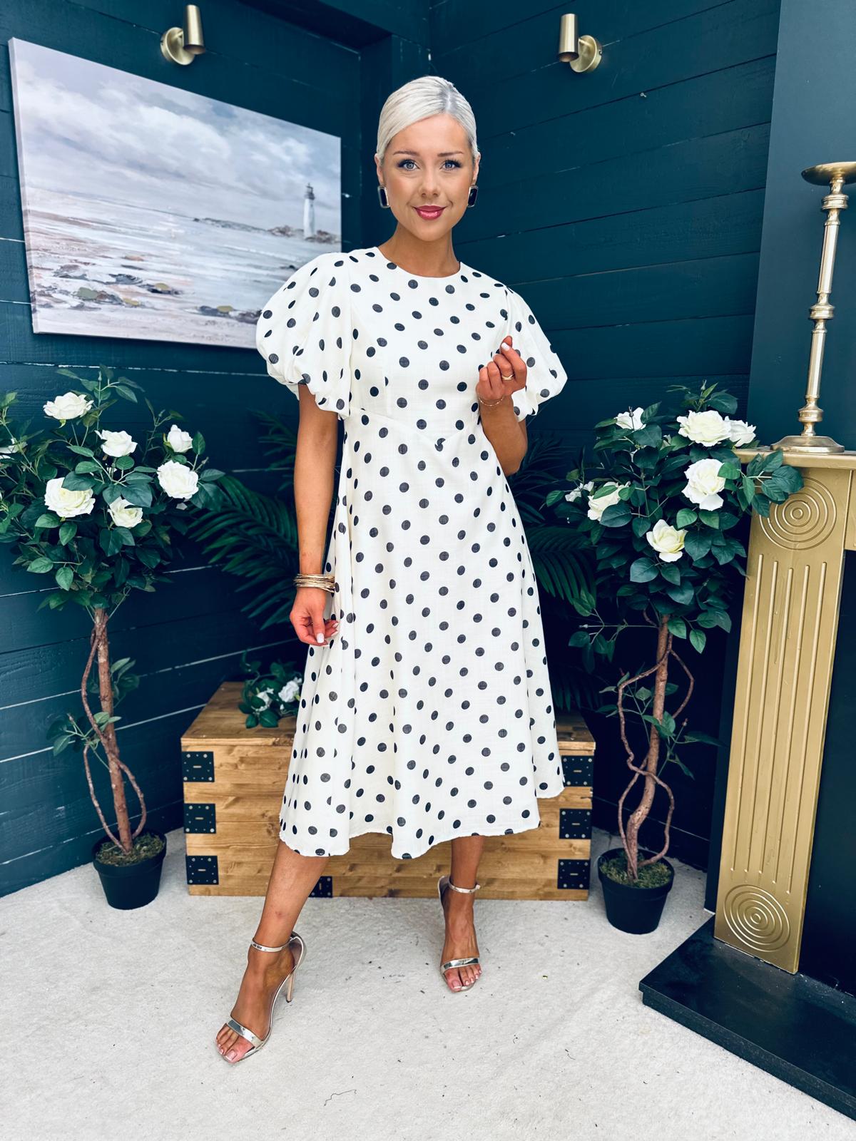Millie Round Neck Puff Sleeve Midi Dress Yellow