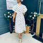 Millie Round Neck Puff Sleeve Midi Dress Cream
