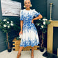 Foster Round Neck Puff Sleeve Midi Dress Blue