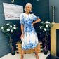 Foster Round Neck Puff Sleeve Midi Dress Blue