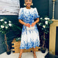 Foster Round Neck Puff Sleeve Midi Dress Blue