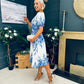 Foster Round Neck Puff Sleeve Midi Dress Blue