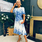 Foster Round Neck Puff Sleeve Midi Dress Blue