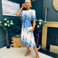 Foster Round Neck Puff Sleeve Midi Dress Blue