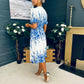 Foster Round Neck Puff Sleeve Midi Dress Blue