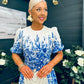 Foster Round Neck Puff Sleeve Midi Dress Blue