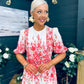 Foster Round Neck Puff Sleeve Midi Dress Pink