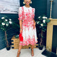 Foster Round Neck Puff Sleeve Midi Dress Pink