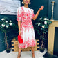 Foster Round Neck Puff Sleeve Midi Dress Pink