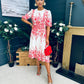 Foster Round Neck Puff Sleeve Midi Dress Pink