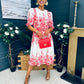 Foster Round Neck Puff Sleeve Midi Dress Pink