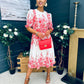 Foster Round Neck Puff Sleeve Midi Dress Pink