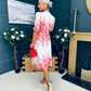 Foster Round Neck Puff Sleeve Midi Dress Pink