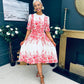 Foster Round Neck Puff Sleeve Midi Dress Pink